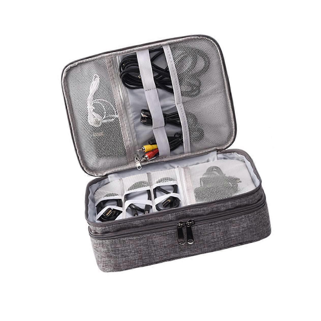 Electronics Organizer Bag with Layered Storage, Soft Interior, Travel Cable Pouch Grey