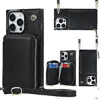 Luxury Wallet Case for iPhone 13 Pro Max with Card Holder and Kickstand, DualLayer Shock Protection, Black