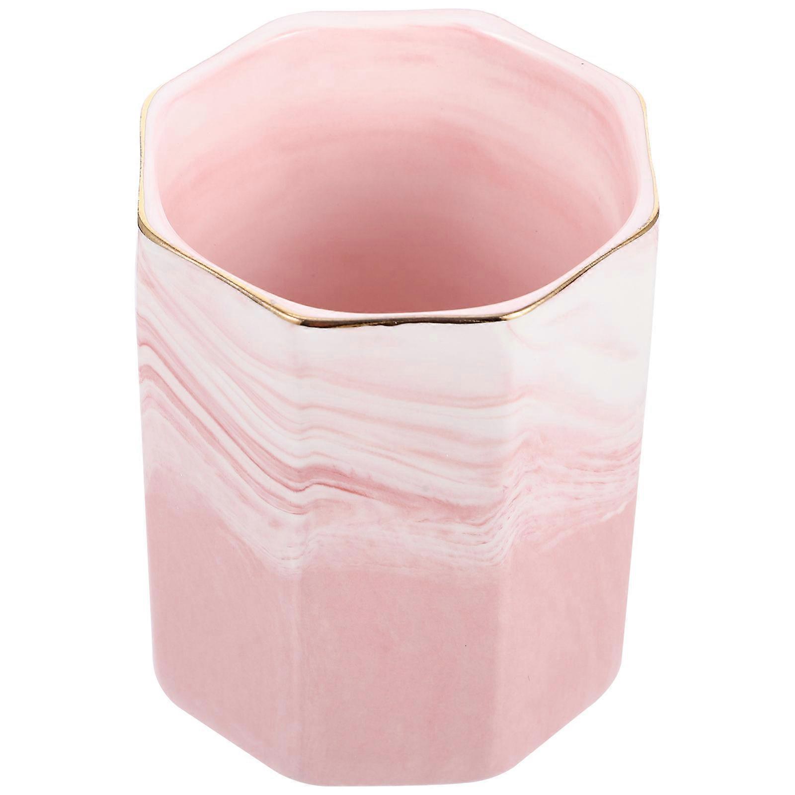 Makeup Brush Holder Pink Ceramic for Storage Use Brush Organizer Cup
