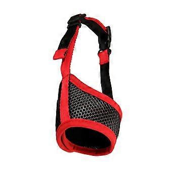 XDog Muzzle Breathable Prevent Biting Barking Eating Adjustable Dog Mouth Guard Cover with Hook and Loop for Dog Training Red