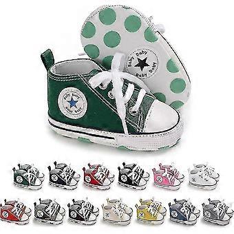 Boys And Girls Baby High Top Sports Shoes Soft Non-slip Soles Baby Walking Shoes Canvas Denim Shoes, Green