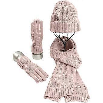 Hat Gloves Scarf Set for Women Ladies Girls Soft Warm Knitted Cap Long Scarf 3 in 1 Winter Thick Set for Outdoors Walking Skiing CampingPink