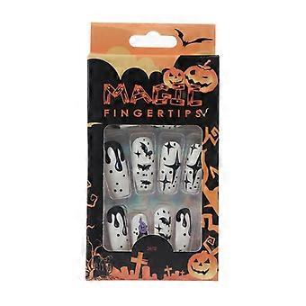 24Pcs Stiletto Falsche Nägel Sarg Nägel Halloween Falsche Nägel Punk Full Cover Künstliche Druck auf Nägel für Frauen Mädchen