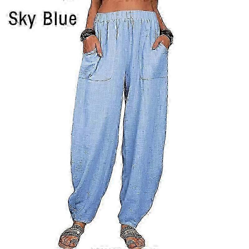 Harem Pants Solid Color Pockets Summer Temperament Loose-fitting Pants for Beach