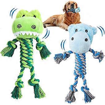 Dog Chew Toy Stuffed Animals, Interactive Dog Rope Toys with Crocodile and Hippo Durable Soft Dog Plush Toys for Small Medium Large Dogs Squeaky Dog B