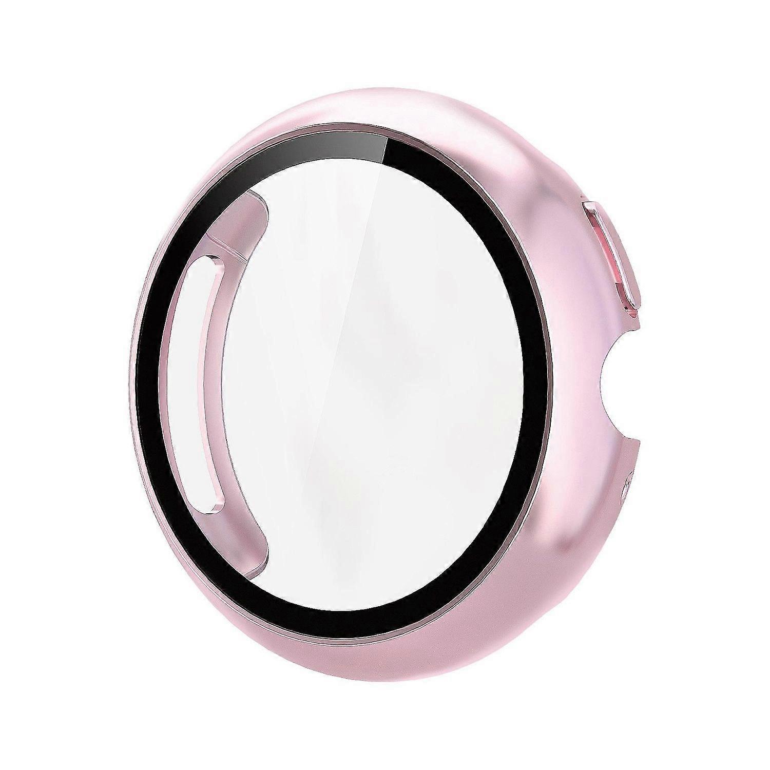For Google Pixel Watch 4 45mm Plastic Protective Case + 9H Tempered Glass Pink