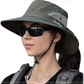 Womens Summer Sun Hat Beach Hats Wide Brim Outdoor Uv Protection Hat Foldable Ponytail Bucket Cap 26-27