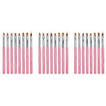 Juego de 24 pinceles de pintura de color rosa con forma de pétalo para uñas, pincel corto para uñas.