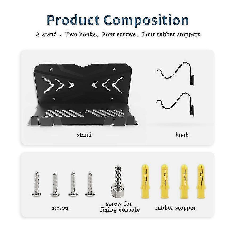 Wall Mount Stand Holder For ,with 2 Controller Hook Brackets, Wall Bracket Invisible Installation S
