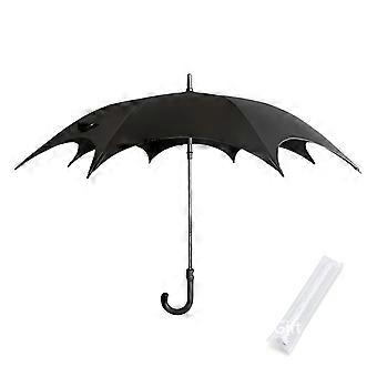 Gothic Bat Wing Umbrella, Black Vinyl Feather Edge Canopy, Curved Hook Handle, UPF 50+ Decorative Party Umbrella