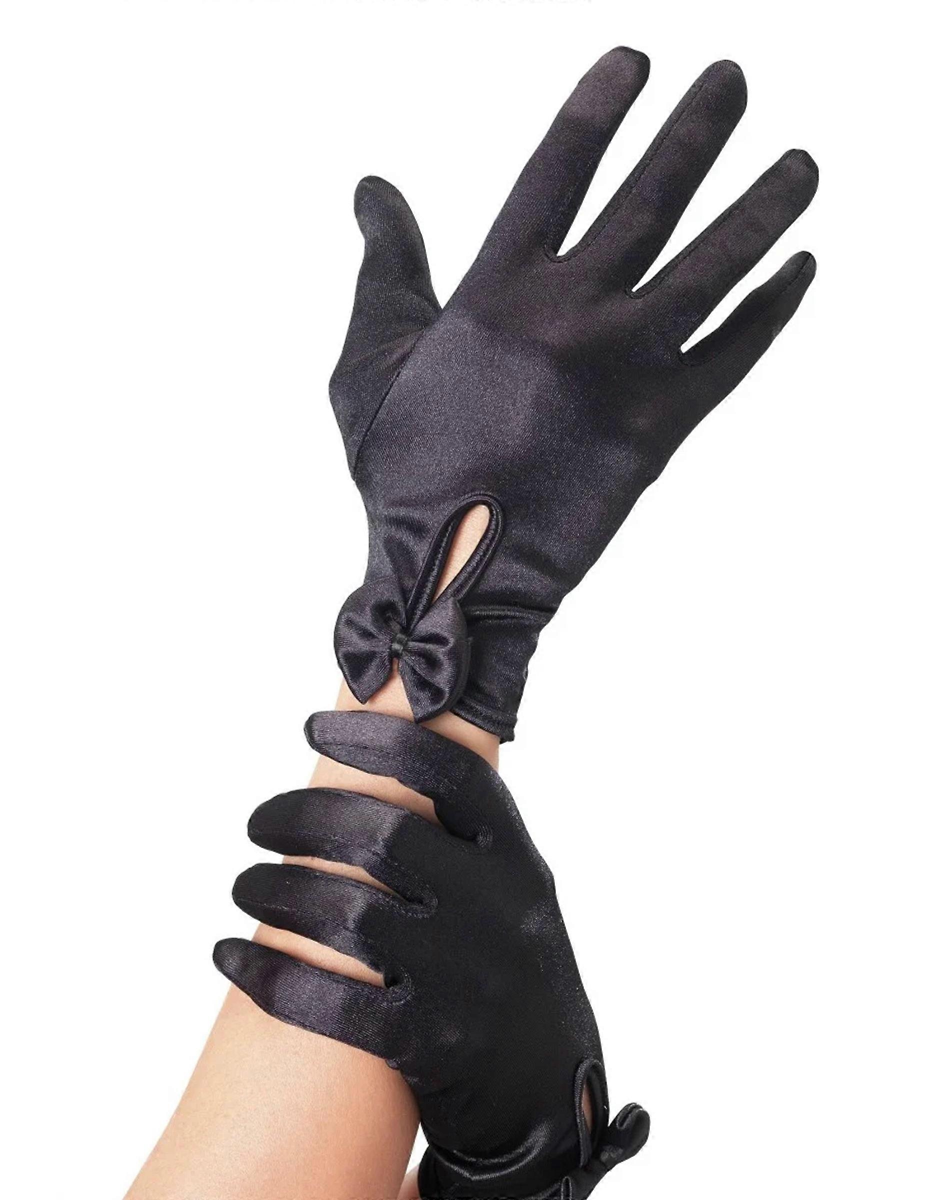 Women's short black gloves with bow