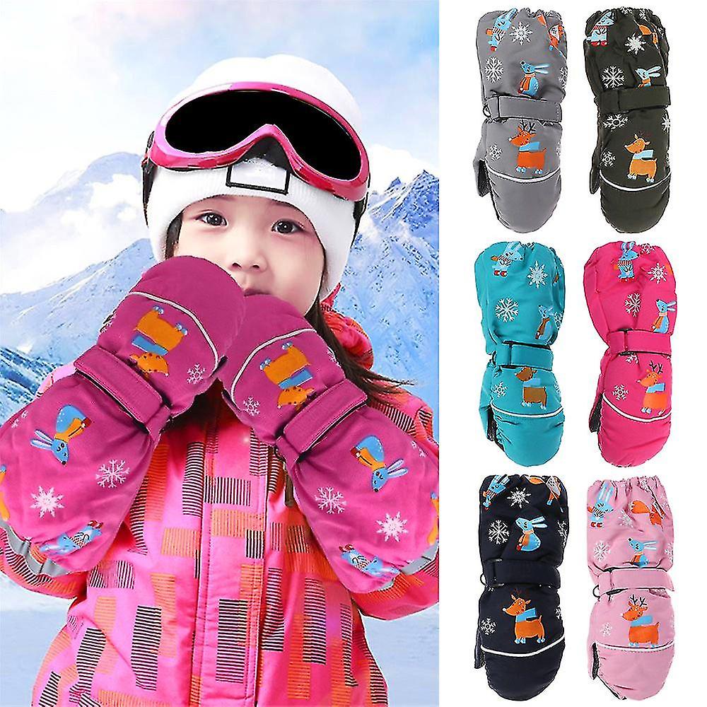Hiver Print Cartoon Anti-dérapant Cerf Lapin Imperméable à l’eau Mitaines à manches longues Coupe-vent Épais Chaud Enfants Gants de ski