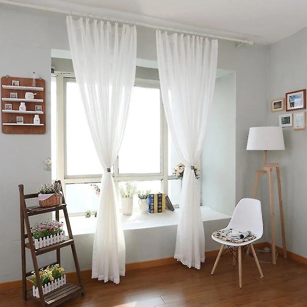 White Sheer Curtains 90 Inches Long 2 Panels Sheer White Curtains Clear ...