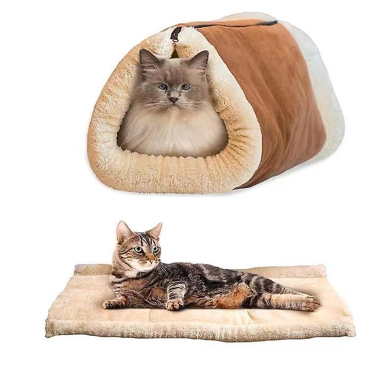 2-in-1 Cat Bed Fleece Tunnel Tube Cave