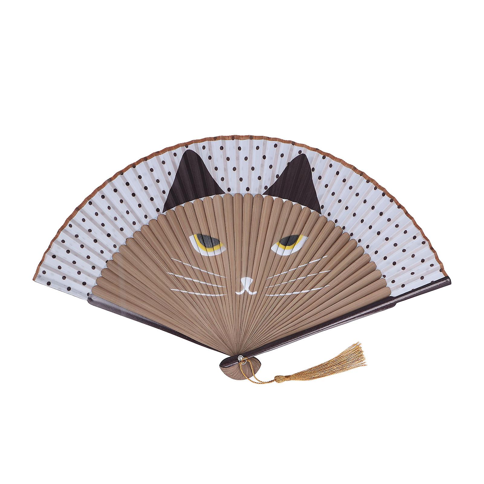 Japanese Style Folding Fan with Cat Pattern, Elegant Handheld Portable Cooling Tool for Weddings Gifts Summer Use