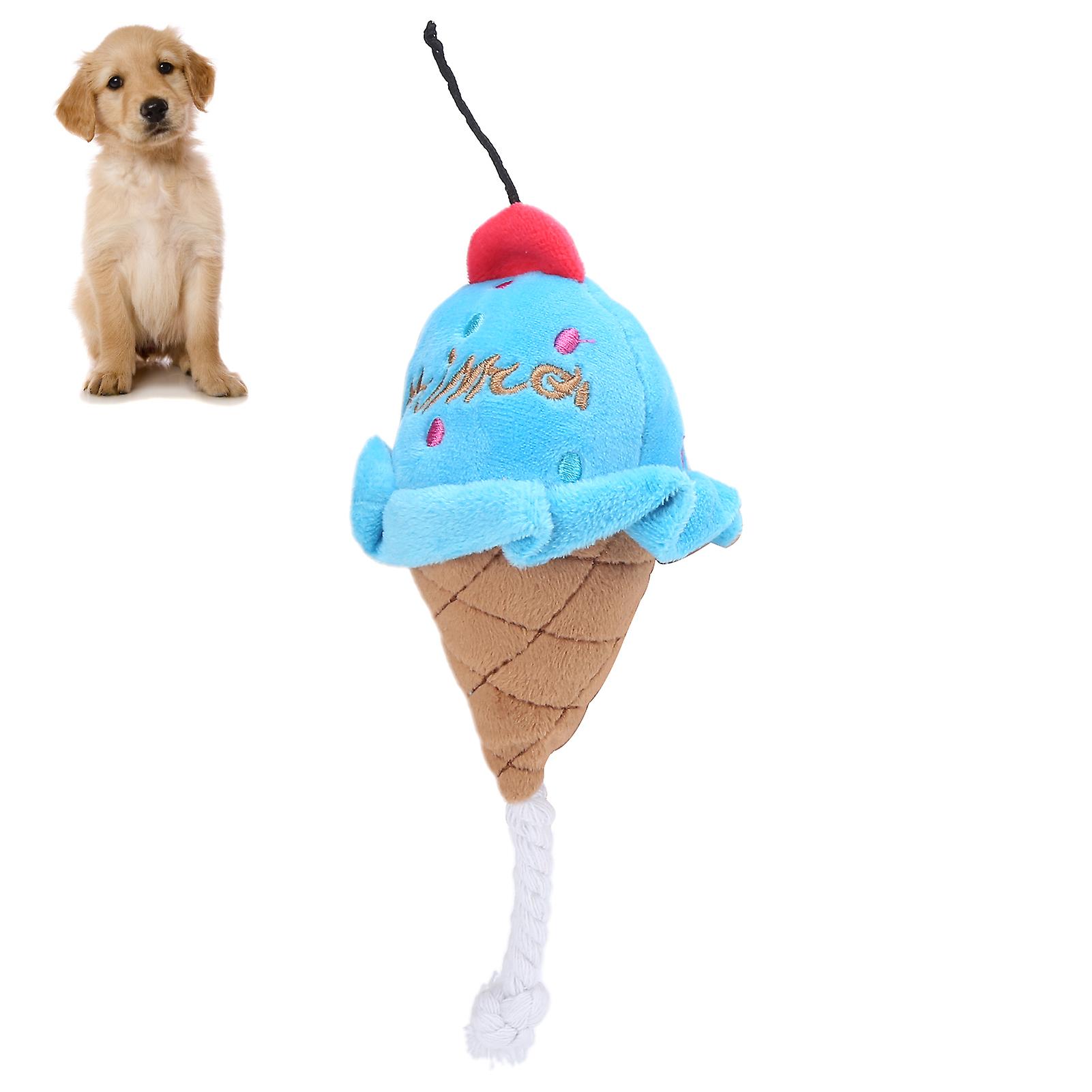 Blue Pet Ice Cream Plush Toy Soft Squeaky Chewing Toy 21x9cm