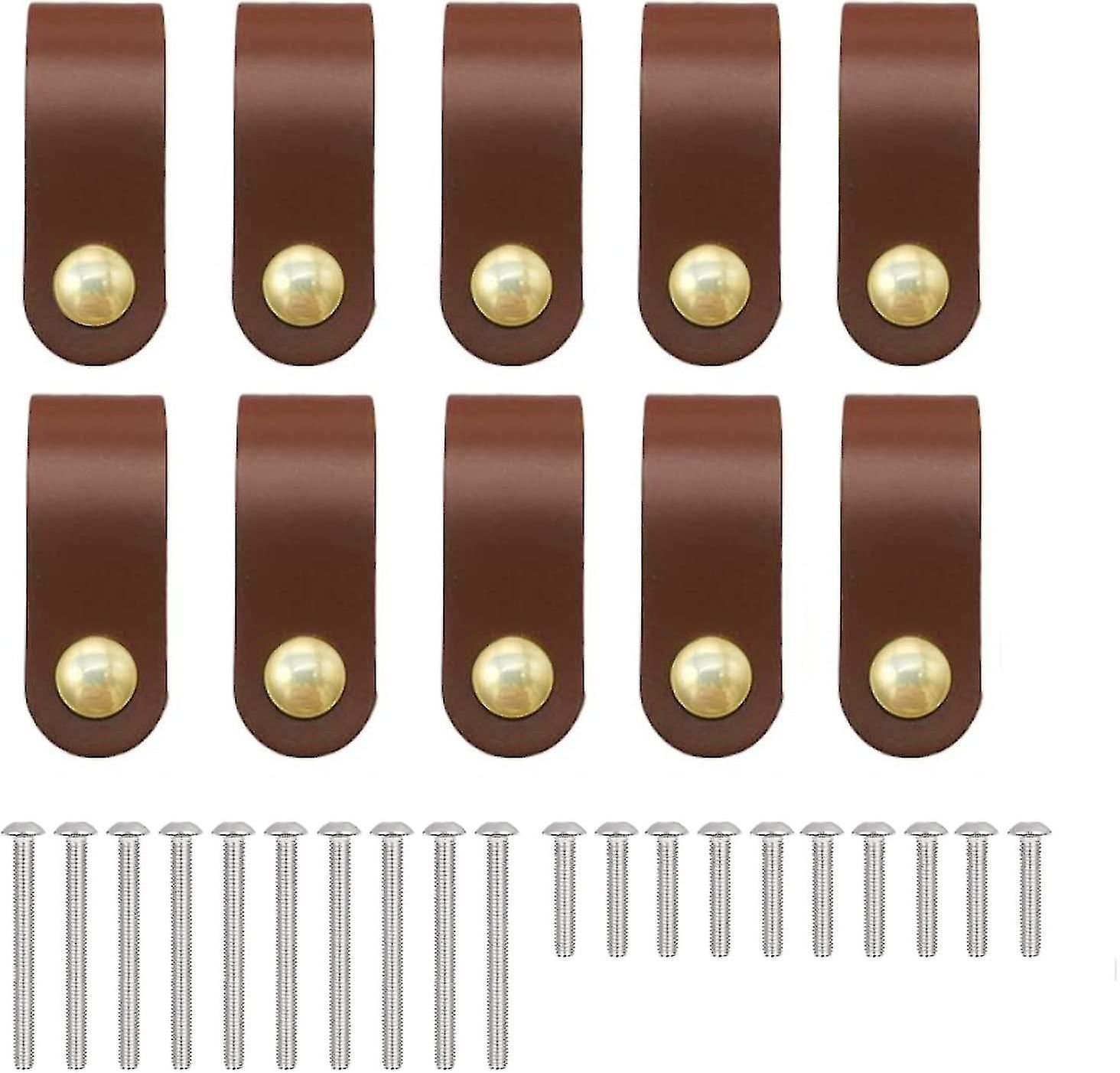 10 bruna läderhandtag med 2 T-rör