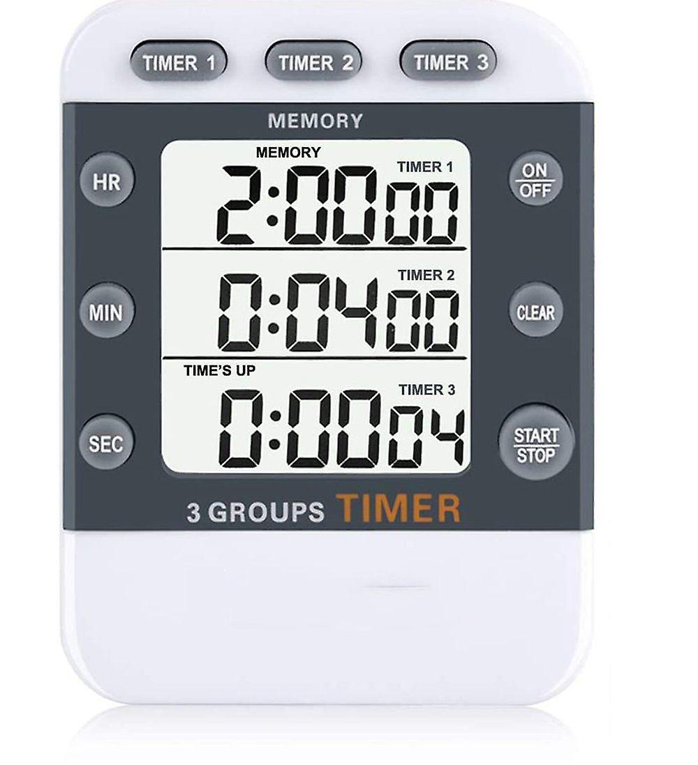 Digital 3 Channel Countdown/Stopwatch Kitchen Timer, Timer for Cooking, Stopwatch, Large Display