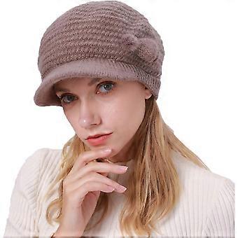 Schicke Damen Wintermütze mit Krempe, Vintage Damen Wintermütze, Damen Winter Baskenmütze mit Visier, warme gestrickte Damen Mütze M9001 / Khaki One Size