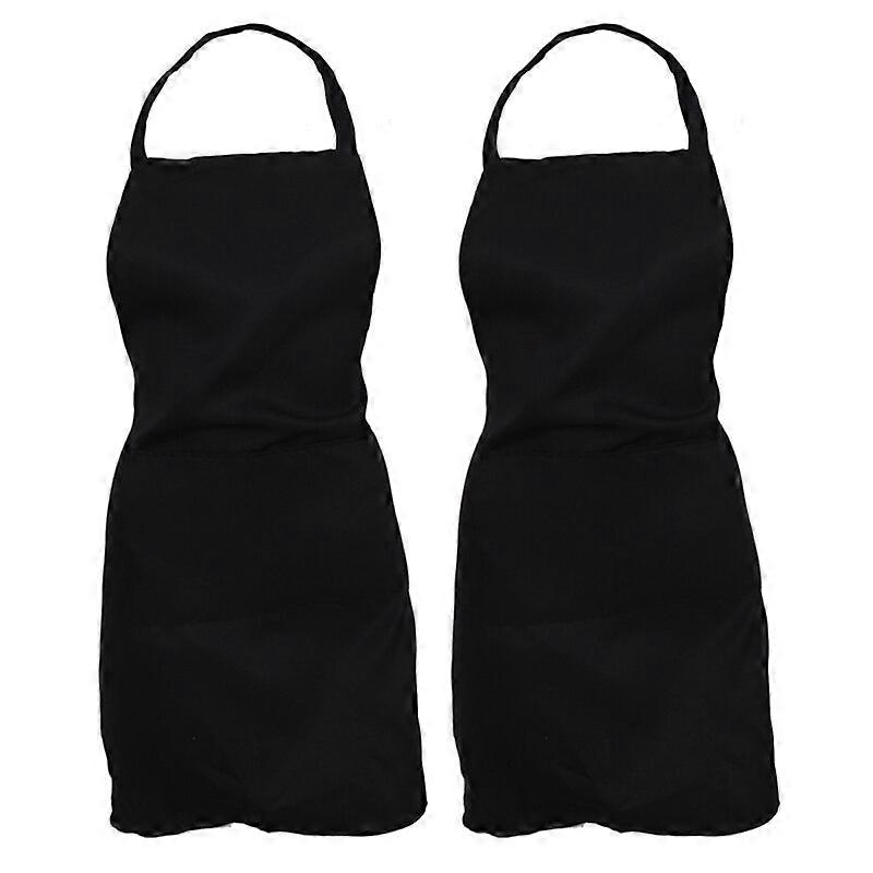 2X Plain Apron With Front Pocket Kitchen Cooking Craft Baking Black
