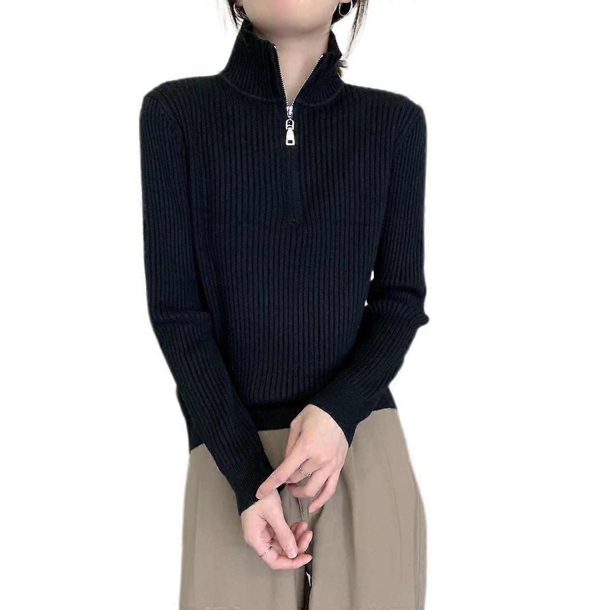 Trui Vrouwen Trui met lange mouwen Halve Rits Mock Hals Gebreide Geribbelde Distressed Sweaters