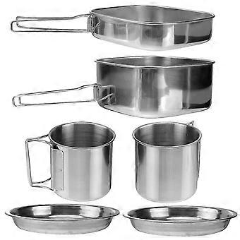 Outdoor 6-piece Pot Camping Stainless Steel Cookware Hiking Picnic Set Bowl Portable 3-4 People Barbecue Combination Pot