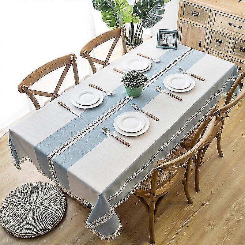 Tablecloths 140cm Lattice Decorative Linen Waterproof Thickened Rectangular Cover Tea Tablecloth Blue