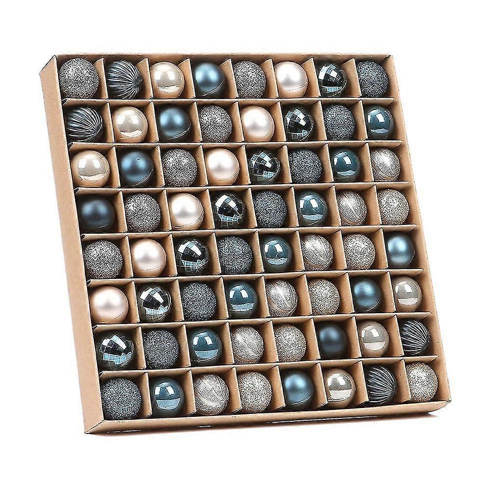 64 Piezas Adornos Navideños Multiusos Regalos de Navidad Bolas de Árbol de Navidad -Oro azul