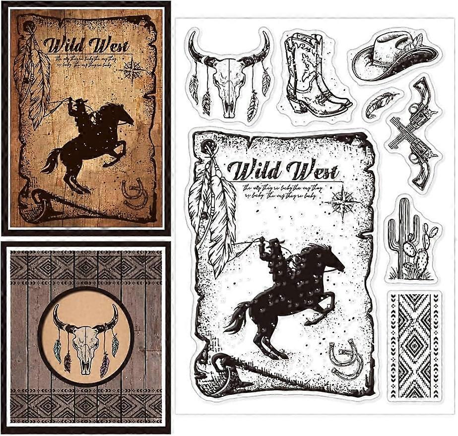 1Sheet Western Cowboy Clear Silicone Stamps