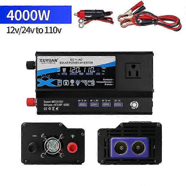 3000W dc 12v to ac 110v car inverter power voltage 4000w 6000w lcd display with light high power inverter 24v