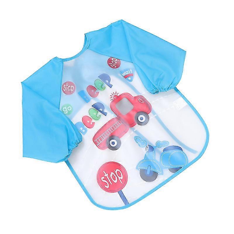 Eva Sky Blue Car Pattern Children Waterproof Smocks Eva Practical Aprons With Sleeves