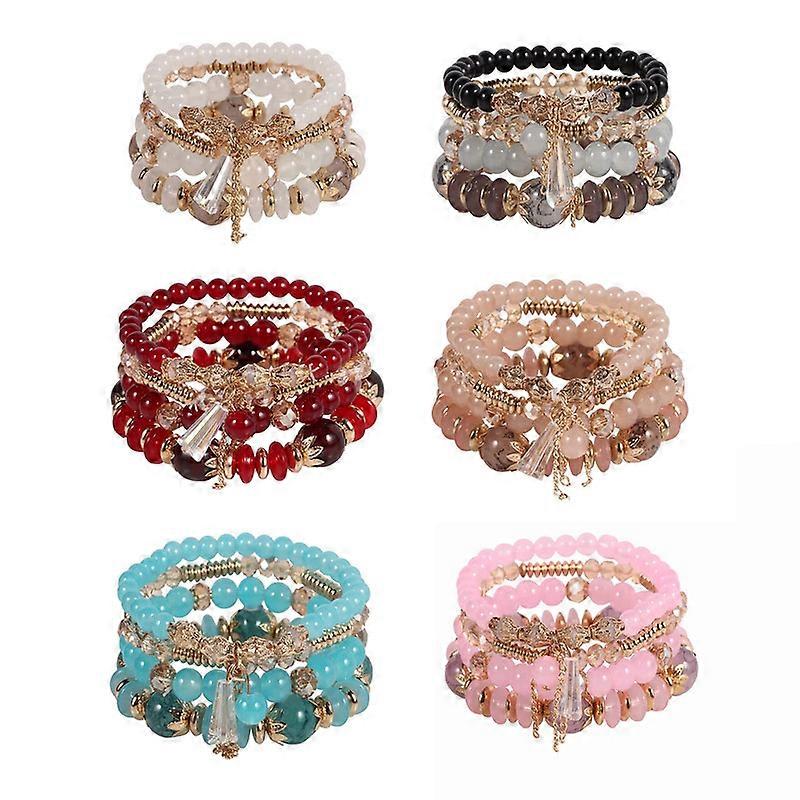 Girls Stretch Multilayer Stack Beads Colorful Beaded Charm Bracelets