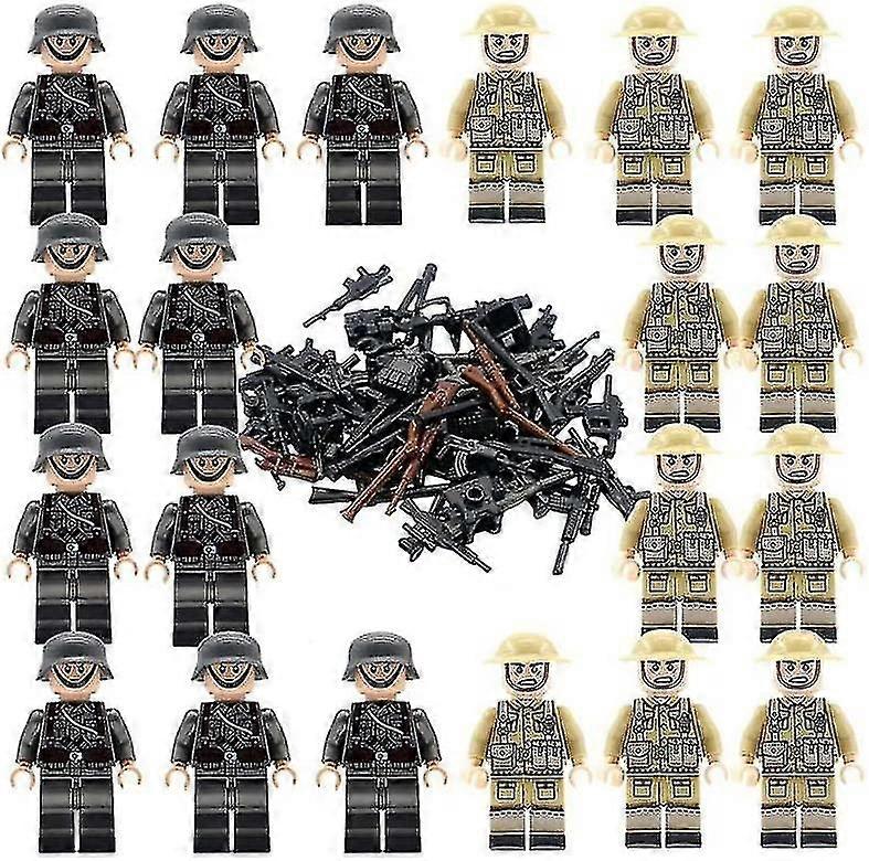 20pcs Soldaten + Waffen Mini Figuren Ww2 Militär Set, Armee Waffen
