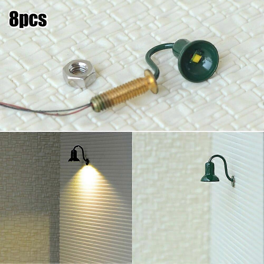 8 X O Gauge LED Street Wall Light Model Train Path Lamp Post + Resistors Complete With Wires And LED And Can Be Lighted