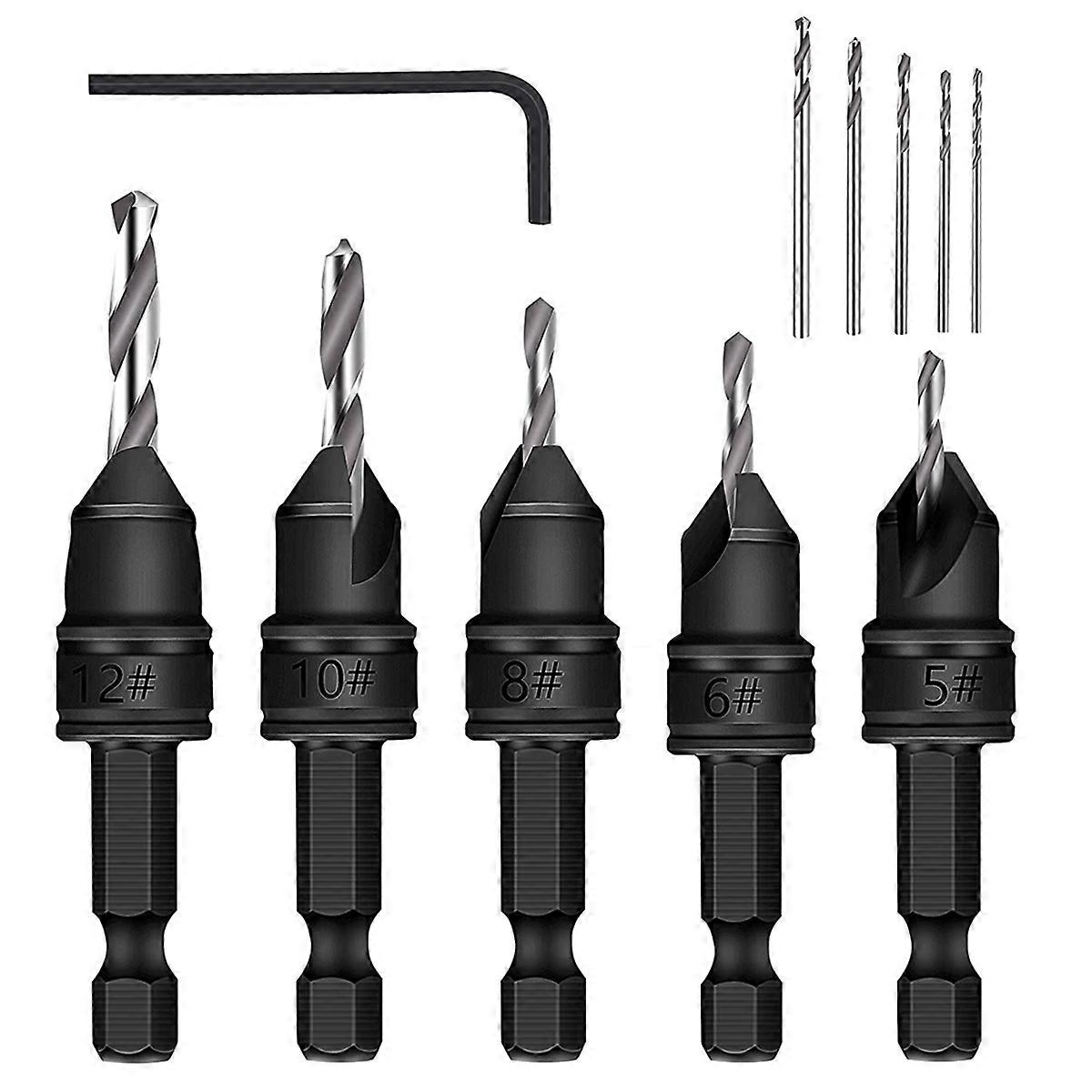 5-Piece Set of 3/8-Inch Quick-Change 82 Chamfer Adjustable Drill Bits,HSS Wood Drill Bits Sink Hol