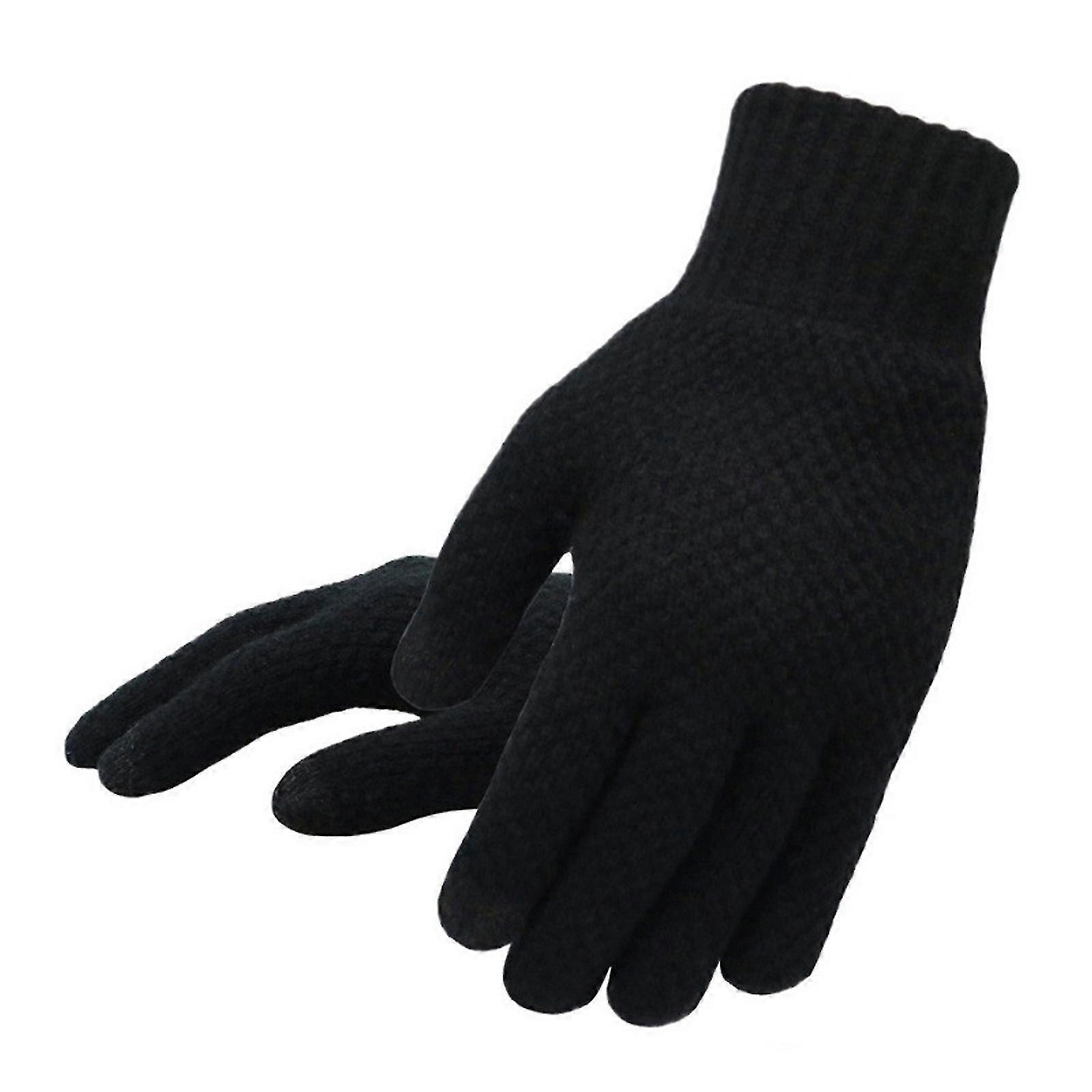 Men's Winter Solid Color Knitted Warm Gloves With T-ouch Screen