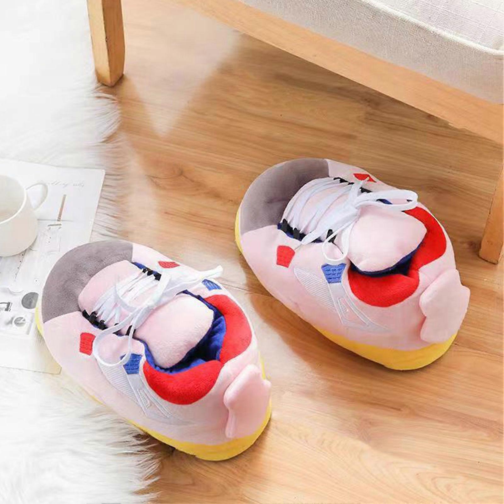 Sneakers-Like Plush Slippers Creative Wrapping Fuzzy Warm Winter Drag Shoes for Casual Daily Wear