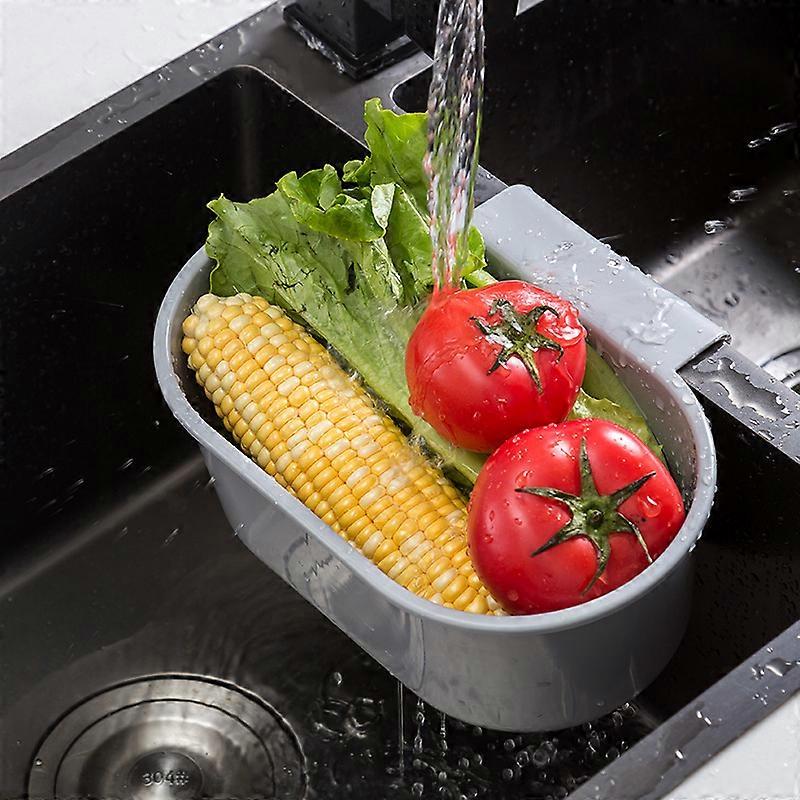 Freestanding drain sink Storage basket Sink rack gray oval