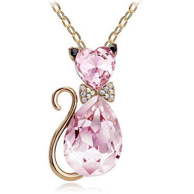 Rhinestone Cute Animal Bow Kitten Necklace,pink