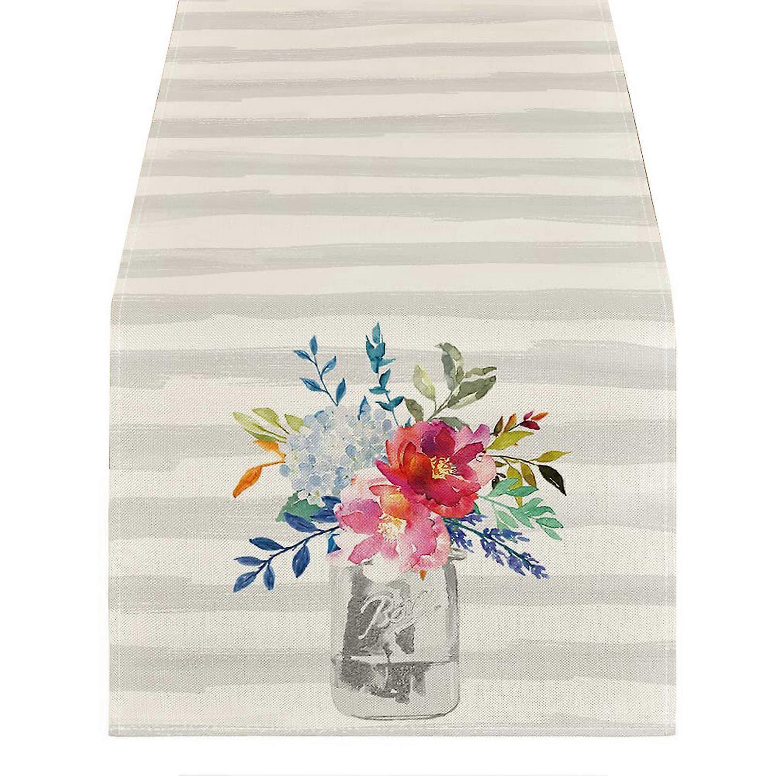 Anti-scalding Scratch-resistant Table Runner Wrinkle-Resistant Anti-Dirt Stripes Flower Vase Print Table Cloth Placemat Household Supplies KAESI