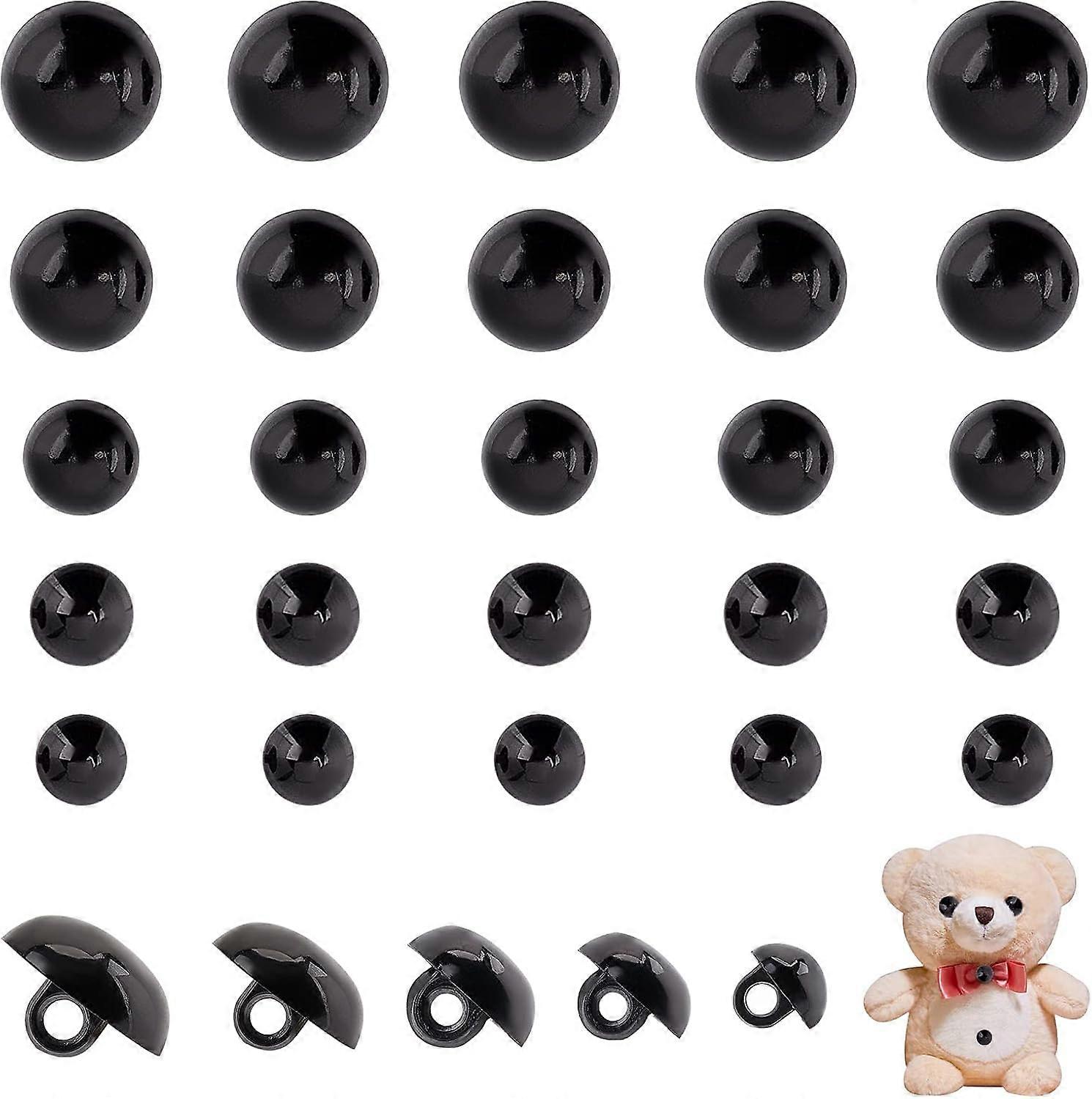 300pcs Black Crafts Eyes 5 Sizes Animal Eyes Round Domed Buttons Black Mushroom Eyes Sewing Shank Button Solid Eyes for Crochet Puppet Plush Stuffed A