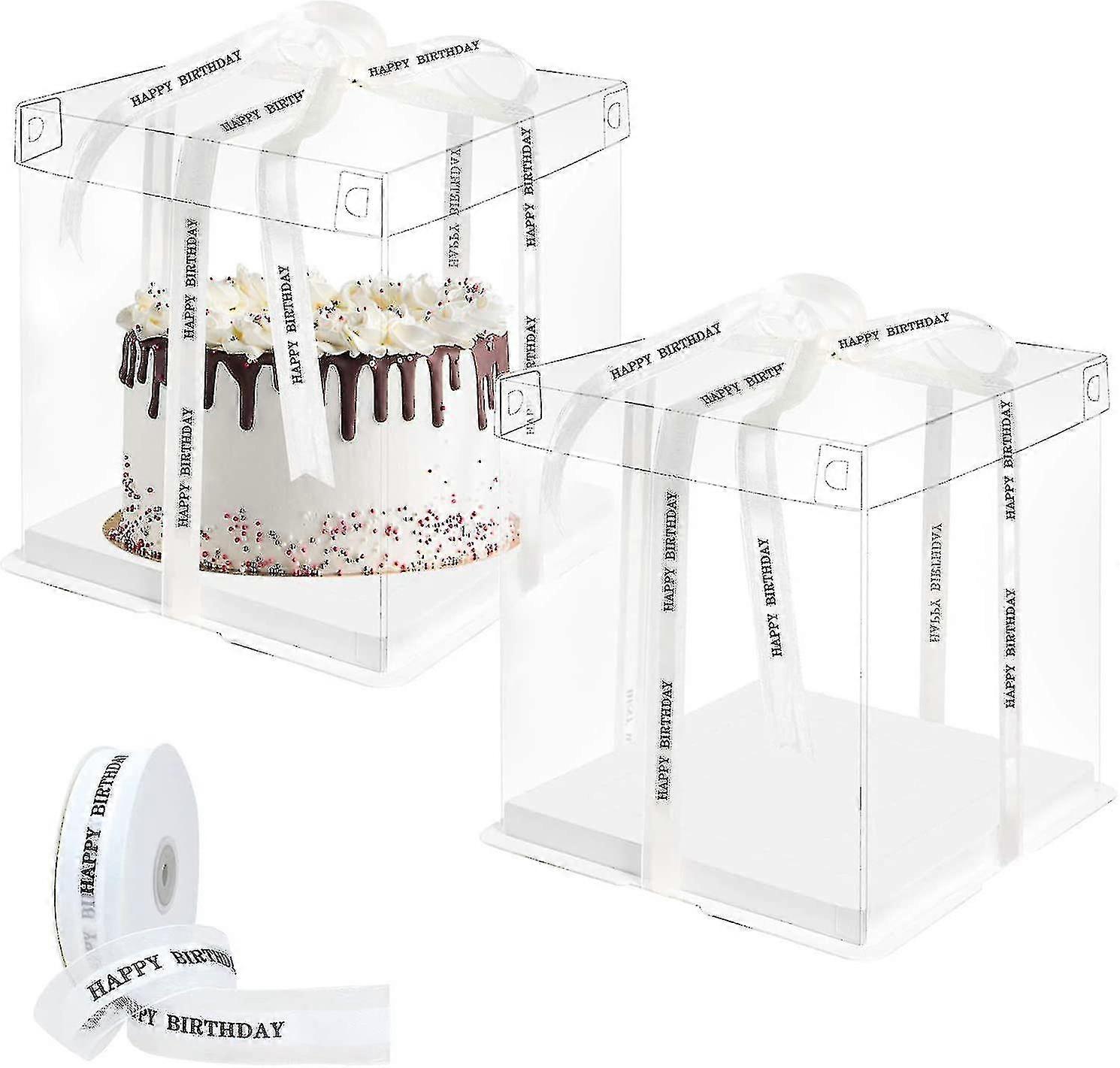2 Pcs Transparent Cake Box 8 Inch Clear Cake Boxes For 8inch Cake