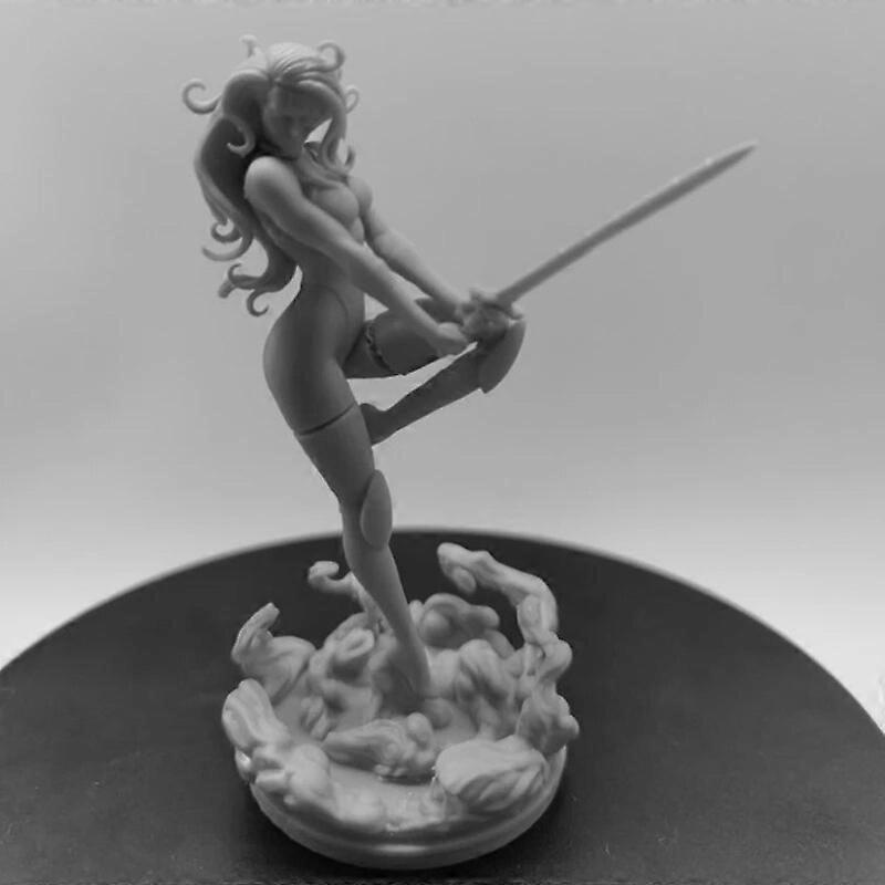 Resin Figure 1/24 Scale 90mm Total Height Glorious Battle Girl Diy Scene Assemble Model Kit Unassembled Unpainted Statuettes Toy