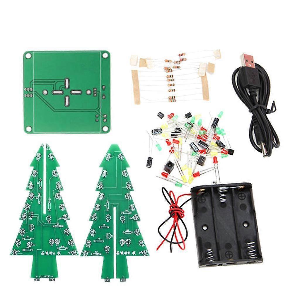 DIY 3D Xmas Tree Electronic Soldering Assemble Kit 7 Color Flashing LED Science School Project Creative Season Gift