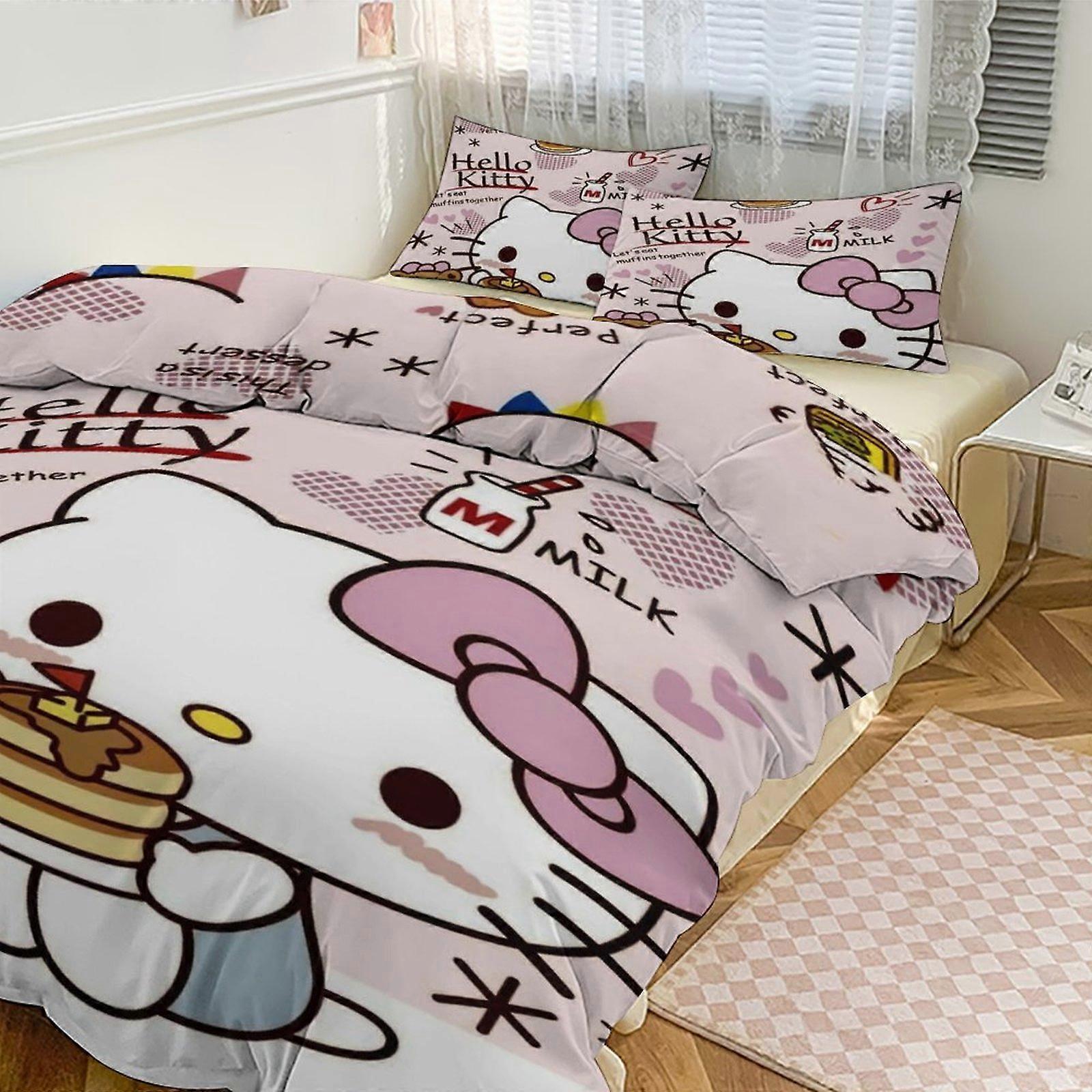 Ez252 Hello Kitty Print Bedding Set Pattern Duvet Cove Set 3 Pieces 1 Quilt Cover And 2 Pillowcases for Women Men Teens Multiple sizes to choose from