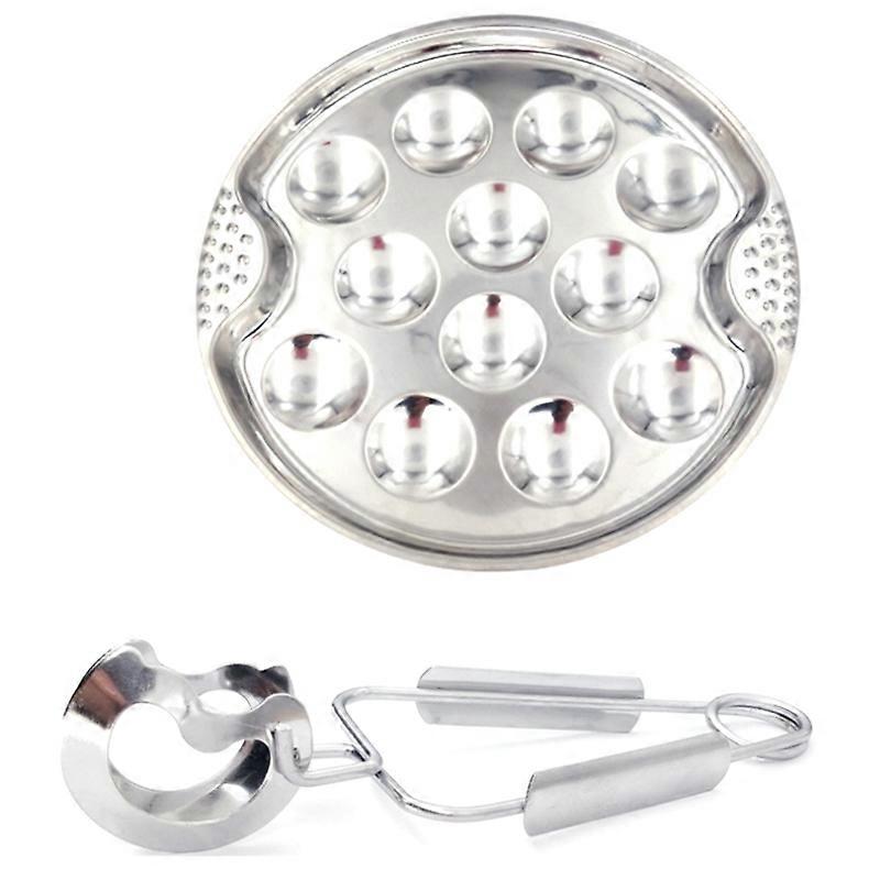 1 Set of Stainless Steel Snail Mushroom Escargot Plate with 12 Compartments Grilled Snail Tool 12 G
