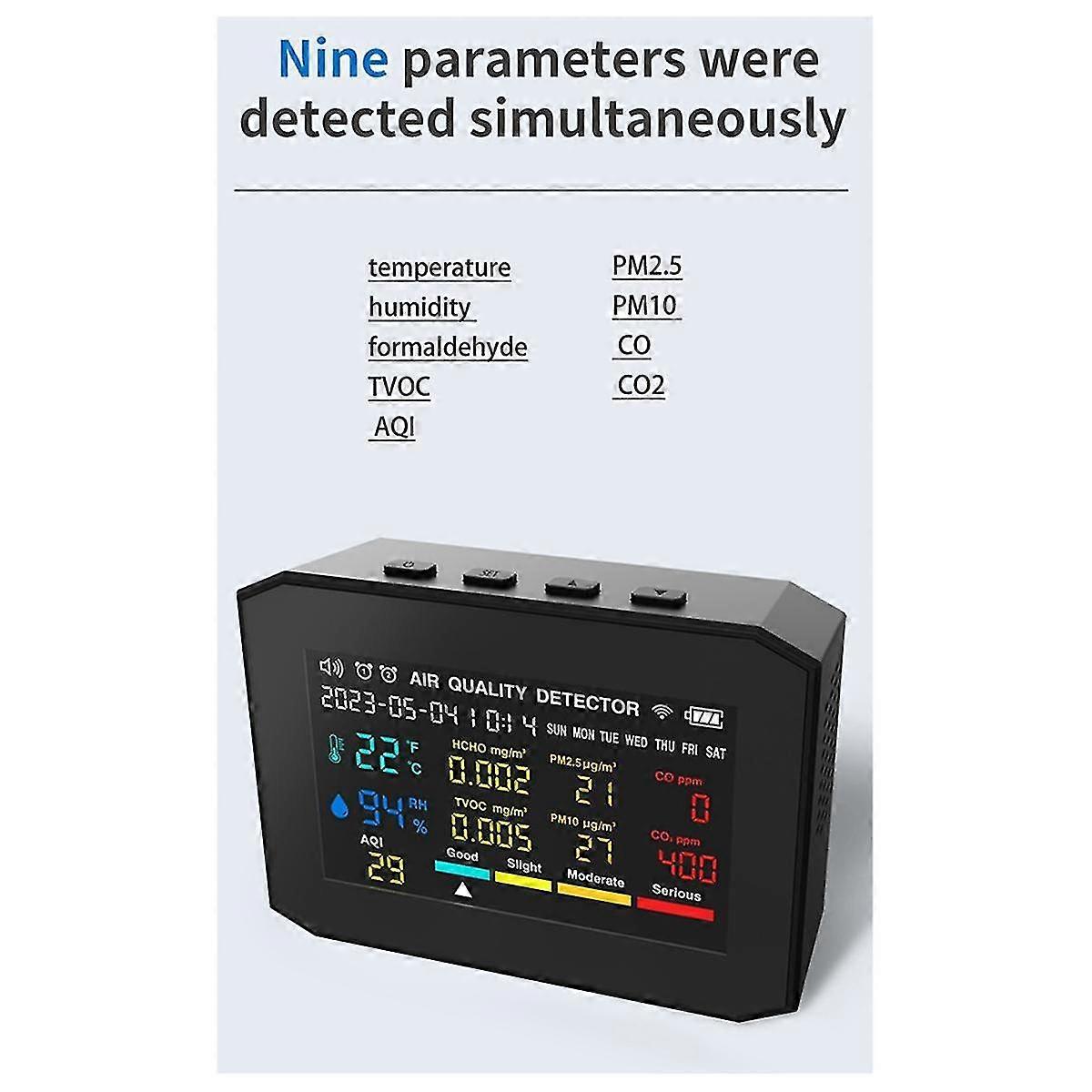 10-in-1 Air Quality Monitor Co2 Meter Co Tvoc Hcho Pm2.5 Pm1.0 Pm10 Temperature And Humidity Carbon Dioxide Detector,b