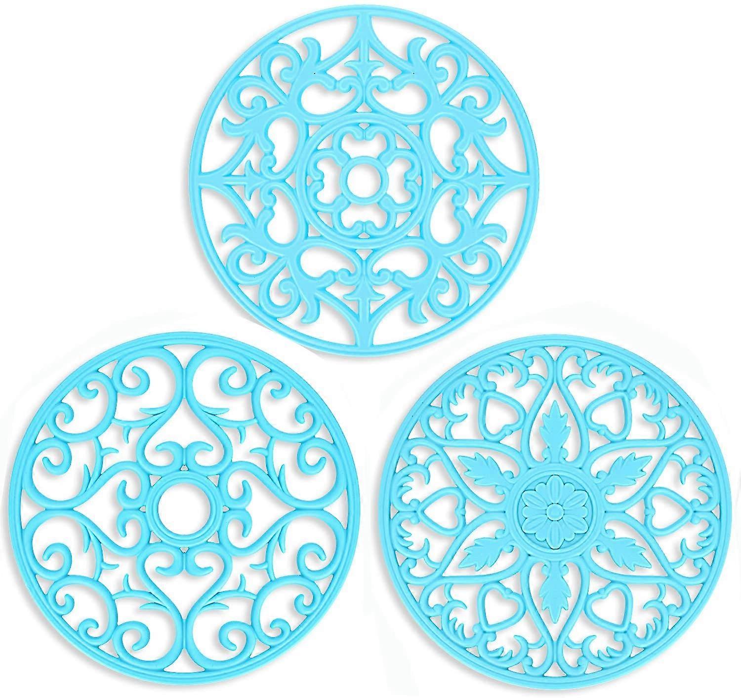 3 Set Silicone Multi-Use Intricately Carved Trivet Mat Durable Non Slip Coasters
