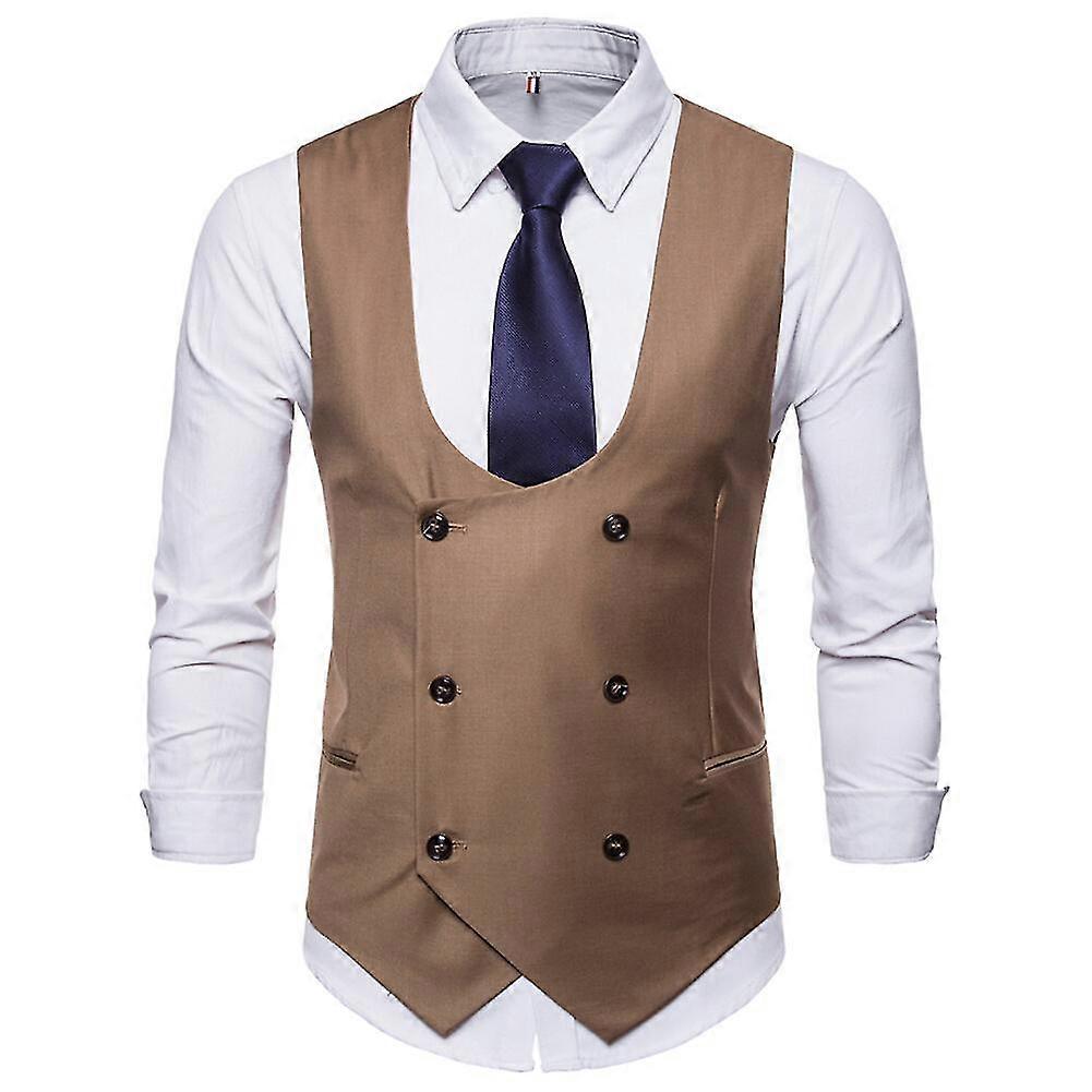 VAWAN Męska kamizelka w kształcie litery U Business Casual Gentleman Dwurzędowa kamizelka w jednolitym kolorze