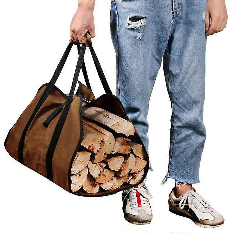 Firewood Carry Bag, Canvas Fireplace Log Bag, Water Resistant Log Carry Bag, Foldable Fireplace Accessories, Ideal for Wood Burning Stoves, Camping, B